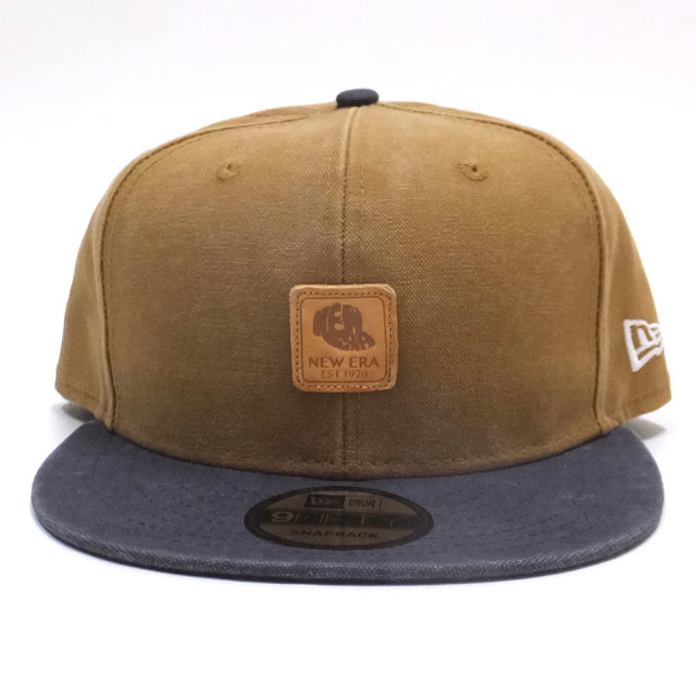 NEW ERA ニューエラ フラットバイザーキャップ 9FIFTY ヘビーウォッシュド ダックキャンバス レザーパッチ タン グラファイトバイザー 11899178