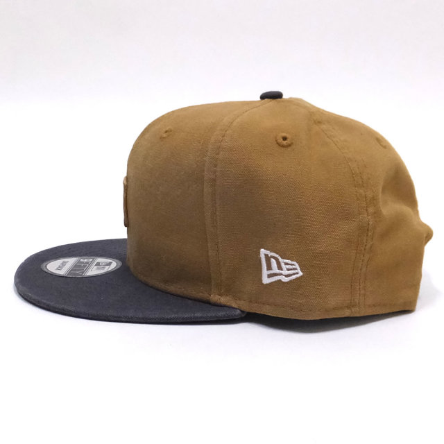 NEW ERA ニューエラ フラットバイザーキャップ 9FIFTY ヘビーウォッシュド ダックキャンバス レザーパッチ タン グラファイトバイザー 11899178