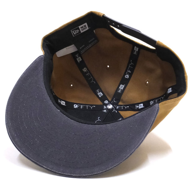 NEW ERA ニューエラ フラットバイザーキャップ 9FIFTY ヘビーウォッシュド ダックキャンバス レザーパッチ タン グラファイトバイザー 11899178