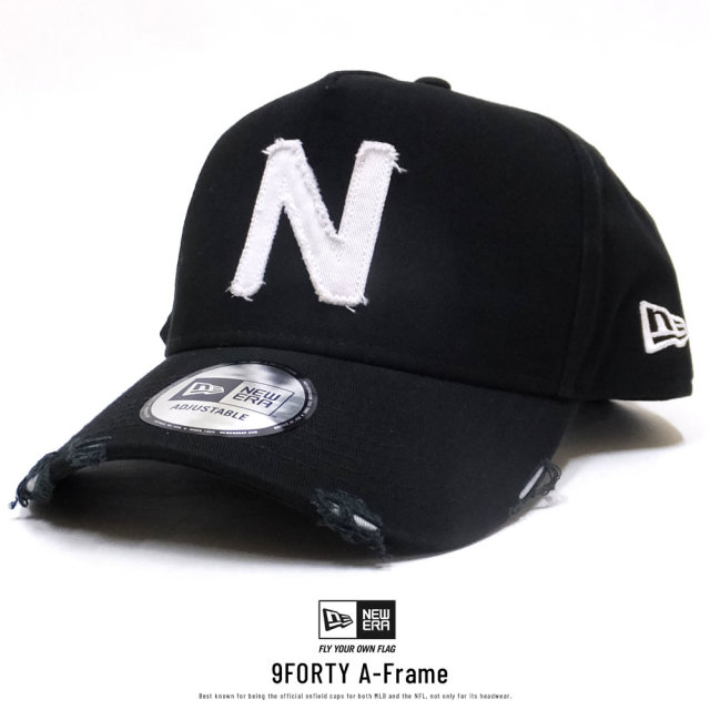 NEW ERA ニューエラ カーブバイザーキャップ 9FORTY A-Frame ダメージド N ブラック×ホワイト 11899226
