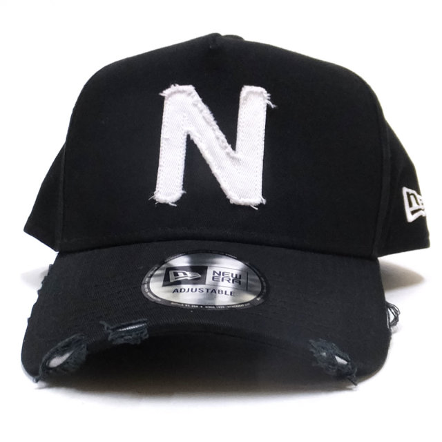 NEW ERA ニューエラ カーブバイザーキャップ 9FORTY A-Frame ダメージド N ブラック×ホワイト 11899226