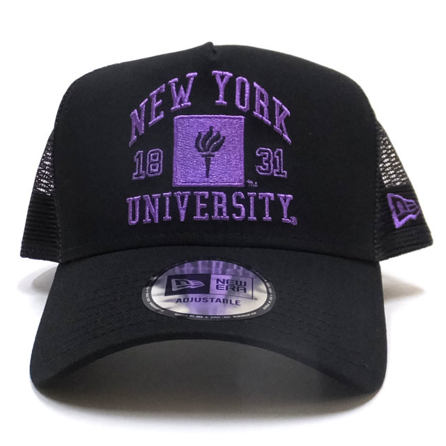 NEW ERA ニューエラ メッシュキャップ 9FORTY A-Frame トラッカー ニューヨーク大学 NYU ブラック×オフィシャルロゴカラー ブラックメッシュ 11903759
