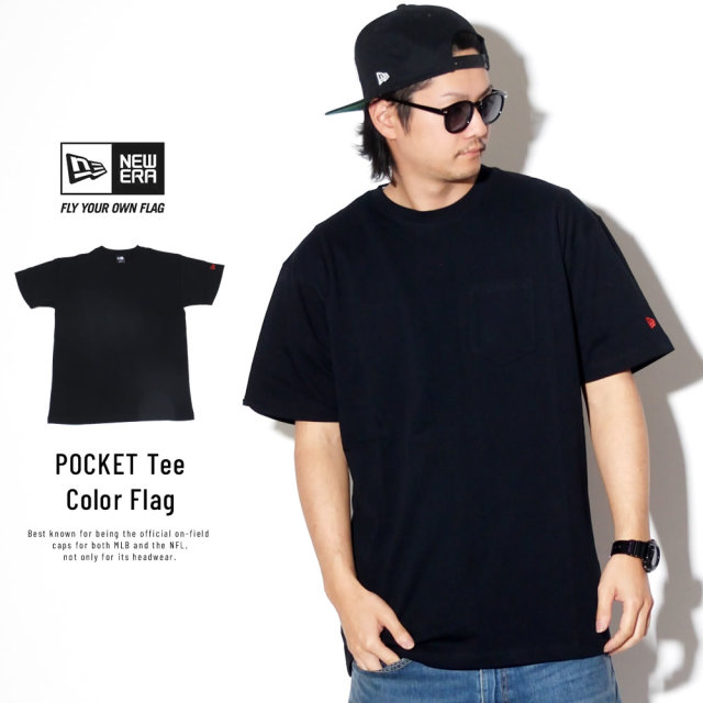 NEW ERA ニューエラ 半袖Tシャツ コットン ポケット Tシャツ ブラック レッドフラッグ 11901360