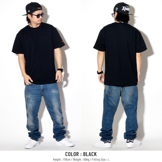 NEW ERA ニューエラ 半袖Tシャツ コットン ポケット Tシャツ ブラック レッドフラッグ 11901360