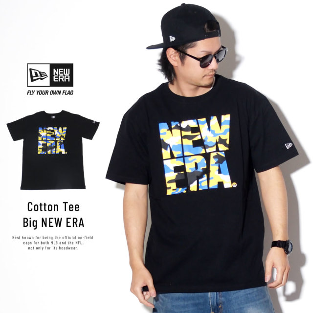 NEW ERA ニューエラ 半袖Tシャツ コットン Tシャツ カラーカモ ビッグニューエラ ブラック 11901406