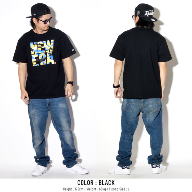 NEW ERA ニューエラ 半袖Tシャツ コットン Tシャツ カラーカモ ビッグニューエラ ブラック 11901406