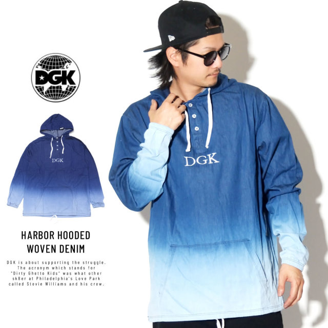 DGK ディージーケー 長袖Tシャツ HARBOR HOODED WOVEN DENIM CTHW-100
