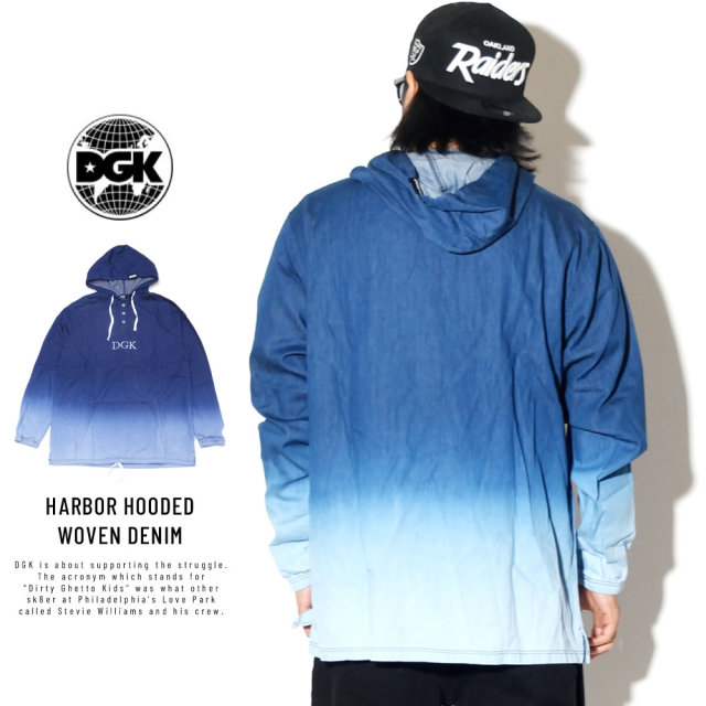 DGK ディージーケー 長袖Tシャツ HARBOR HOODED WOVEN DENIM CTHW-100