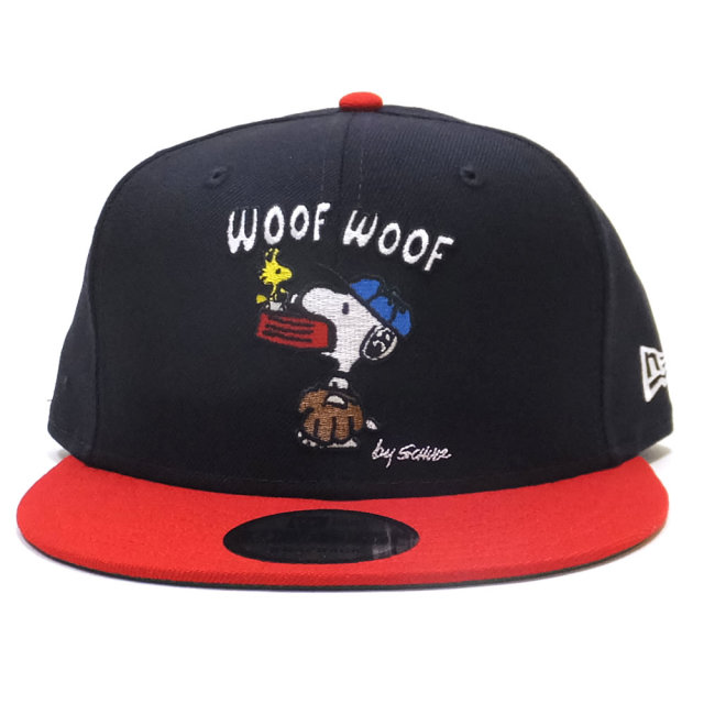 NEW ERA ニューエラ フラットバイザーキャップ 9FIFTY PEANUTS スヌーピー WOOF ネイビー 11914498