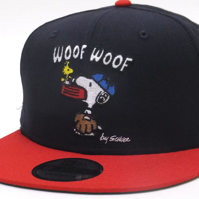 NEW ERA ニューエラ フラットバイザーキャップ 9FIFTY PEANUTS スヌーピー WOOF ネイビー 11914498
