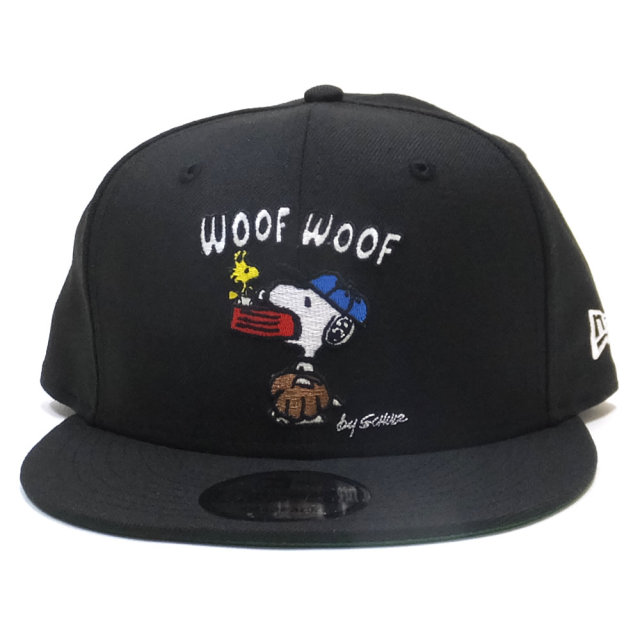 NEW ERA ニューエラ フラットバイザーキャップ 9FIFTY PEANUTS スヌーピー WOOF ブラック 11914499