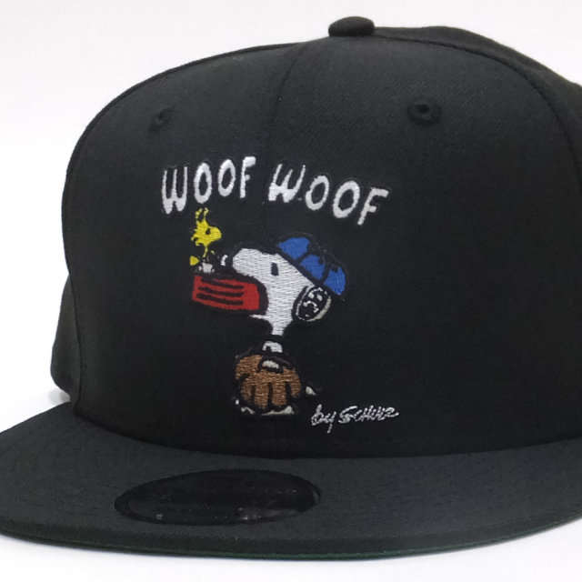 NEW ERA ニューエラ フラットバイザーキャップ 9FIFTY PEANUTS スヌーピー WOOF ブラック 11914499