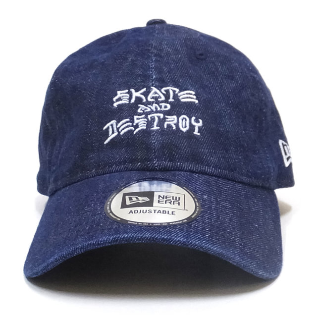 NEW ERA ニューエラ カーブバイザーキャップ 9THIRTY Thrasher スラッシャー SKATE AND DESTROY インディゴデニム × ホワイト 11914522