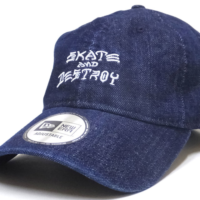 NEW ERA ニューエラ カーブバイザーキャップ 9THIRTY Thrasher スラッシャー SKATE AND DESTROY インディゴデニム × ホワイト 11914522