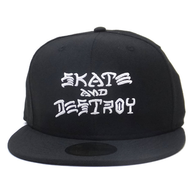 NEW ERA ニューエラ フラットバイザーキャップ 59FIFTY Thrasher スラッシャー SKATE AND DESTROY ブラック × ホワイト 11914543
