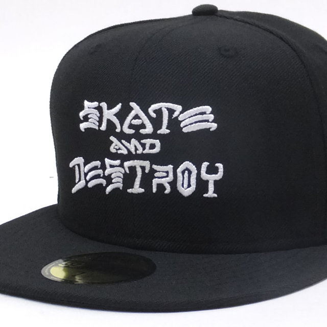 NEW ERA ニューエラ フラットバイザーキャップ 59FIFTY Thrasher スラッシャー SKATE AND DESTROY ブラック × ホワイト 11914543