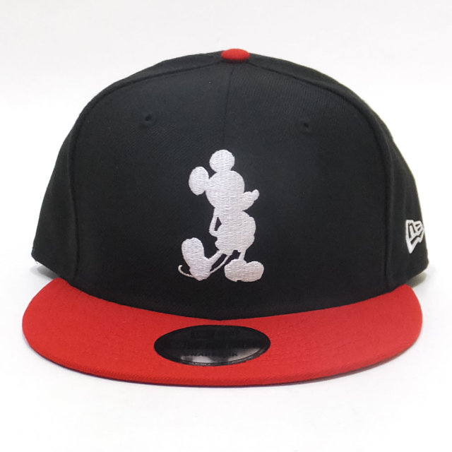 NEW ERA ニューエラ フラットバイザーキャップ 9FIFTY ディズニー ミッキーマウス シルエット ブラック × ホワイト レッドバイザー 12108954