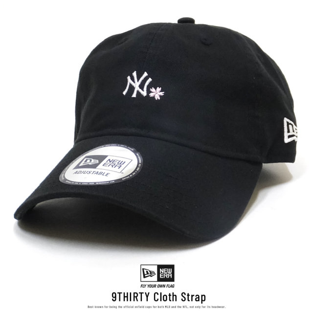 NEW ERA ニューエラ カーブバイザーキャップ 9THIRTY クロスストラップ 桜 ニューヨーク・ヤンキース ブラック × ホワイト 12018992