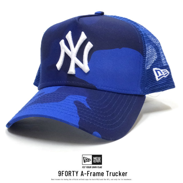 NEW ERA ニューエラ カーブバイザーキャップ 9FORTY A-Frame トラッカー ニューヨーク・ヤンキース ウッドランドカモ ブルー × スノーホワイト ブルーアズールアンダーバイザー 11899211