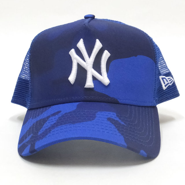 NEW ERA ニューエラ カーブバイザーキャップ 9FORTY A-Frame トラッカー ニューヨーク・ヤンキース ウッドランドカモ ブルー × スノーホワイト ブルーアズールアンダーバイザー 11899211