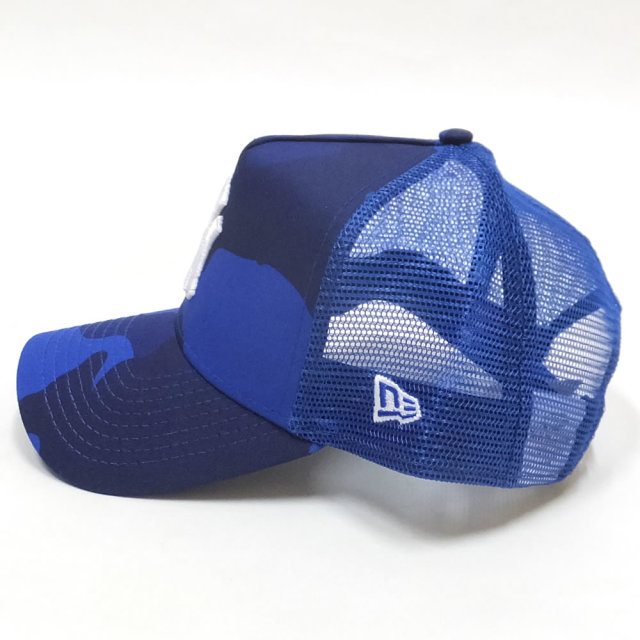 NEW ERA ニューエラ カーブバイザーキャップ 9FORTY A-Frame トラッカー ニューヨーク・ヤンキース ウッドランドカモ ブルー × スノーホワイト ブルーアズールアンダーバイザー 11899211