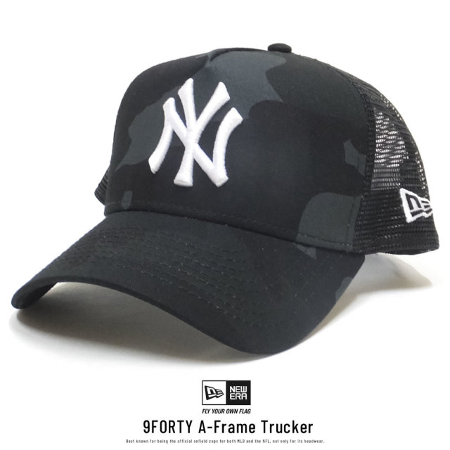 NEW ERA ニューエラ カーブバイザーキャップ 9FORTY A-Frame トラッカー ニューヨーク・ヤンキース ウッドランドカモ ブラック × スノーホワイト ブラックアンダーバイザー 11899212