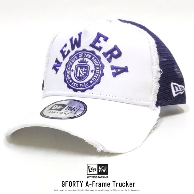 NEW ERA ニューエラ カーブバイザーキャップ 9FORTY A-Frame トラッカー カレッジ ホワイト × パープルメイズ 11899227