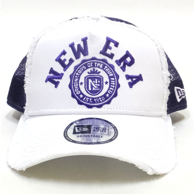 NEW ERA ニューエラ カーブバイザーキャップ 9FORTY A-Frame トラッカー カレッジ ホワイト × パープルメイズ 11899227