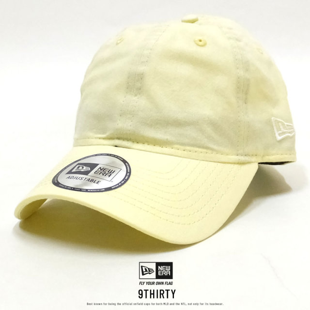 NEW ERA ニューエラ カーブバイザーキャップ 9THIRTY レザーストラップ ベーシック ウォッシャー ライトイエロー ホワイトフラッグ 11899266