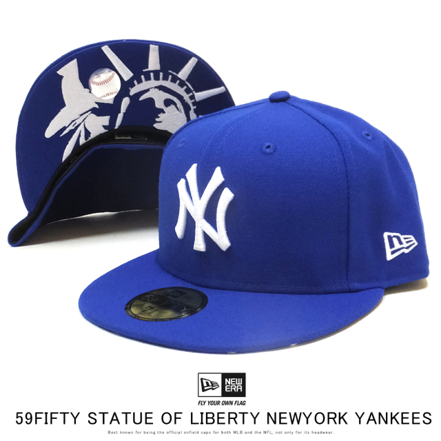 NEW ERA ニューエラ フラットバイザーキャップ 59FIFTY スタチューオブリバティ ニューヨーク・ヤンキース ライトロイヤル × スノーホワイト 12154560