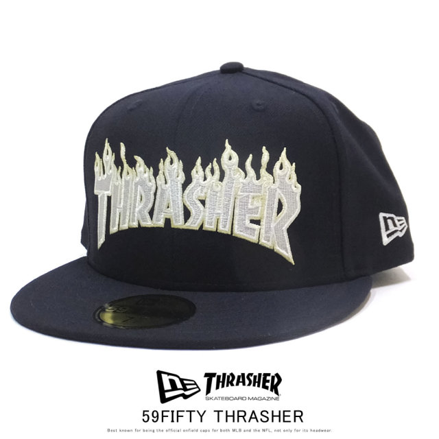 NEW ERA ニューエラ フラットバイザーキャップ 59FIFTY THRASHER スラッシャー ファイヤーロゴ ネイビー 12110808