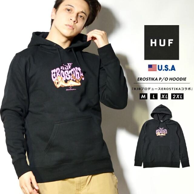 Huf ハフ コラボ パーカー メンズ スウェット プルオーバー 裏起毛 ブランド Usaモデル Huf Rjb Erostika P O Hoodie Pf ファッション メンズ カジュアル ストリート系 B系ファッション 通販