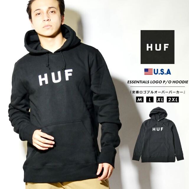 Huf ハフ パーカー メンズ スウェット プルオーバー 裏起毛 ブランド Usaモデル Essentials Og Logo P O Hoodie Pf ブラック ファッション メンズ カジュアル ストリート系 B系ファッション 通販