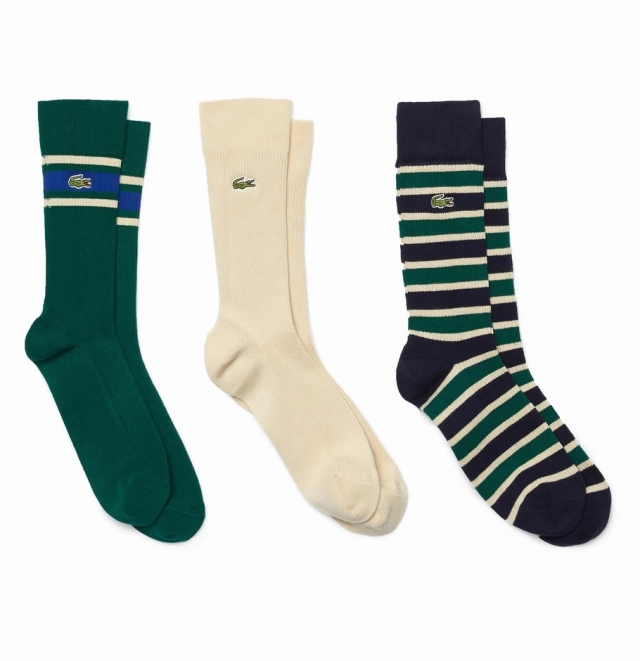 ラコステ Lacoste クルーソックス メンズ 靴下 3足組 おしゃれ ワニロゴ シンプル ボーダー ブランド Pack Of 3 With Fancy In Box 秋冬 新作 ファッション メンズ カジュアル ストリート系 B系ファッション 通販