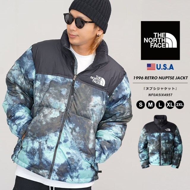 THE NORTH FACE ノースフェイス ヌプシ ダウンジャケット USAモデル 700FP メンズ アウター アウトドア ブランド Printed 1996 Retro Nuptse Jacket Wasabi Ice Dye nfjt039