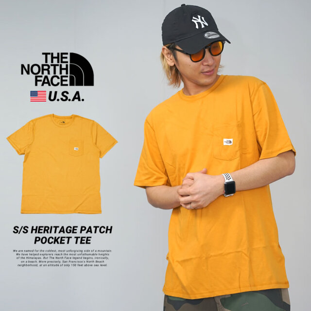ザ・ノースフェイス THE NORTH FACE ポケットTシャツ ポケT メンズ ブランド ボックスロゴ 胸ポケット付き HERITAGE PATCH POCKET TEE イエロー USA企画 nftt035