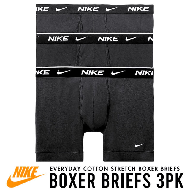 Nike ナイキ ボクサーパンツ メンズ アンダーウェア 下着 3枚組 黒 黒 黒 Usaモデル Everyday Cotton Stretch Boxer Briefs 3 Pack Ke1107 ファッション メンズ カジュアル ストリート系 B系ファッション 通販