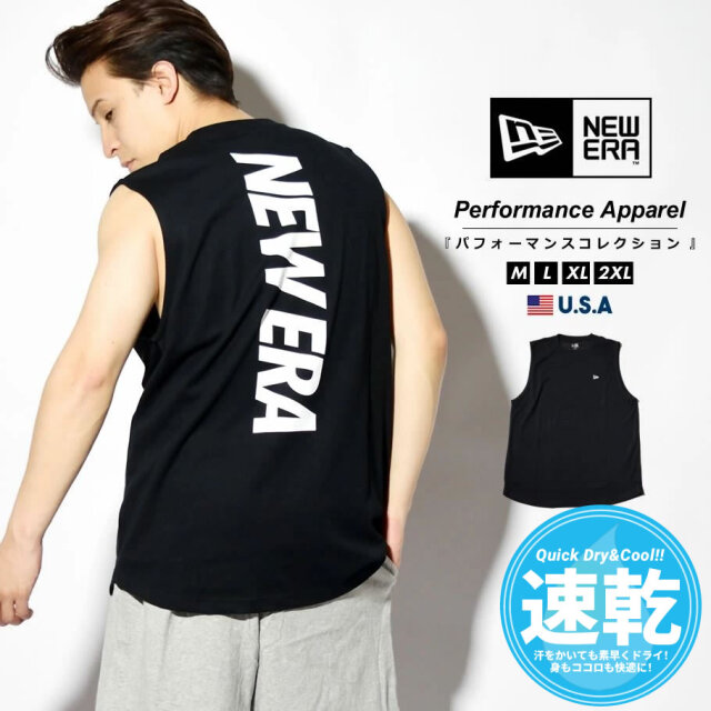 ニューエラ New Era 速乾タンクトップ メンズ 半袖 リアバーチカルロゴ ブラック 21s S 春 夏 新作 ファッション メンズ カジュアル ストリート系 B系ファッション 通販