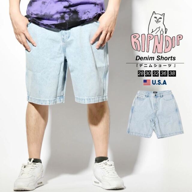 RIPNDIP リップンディップ ハーフパンツ メンズ デニム ショーツ 猫 ネコ ブランド USAモデル La Brea Denim Shorts RND4927