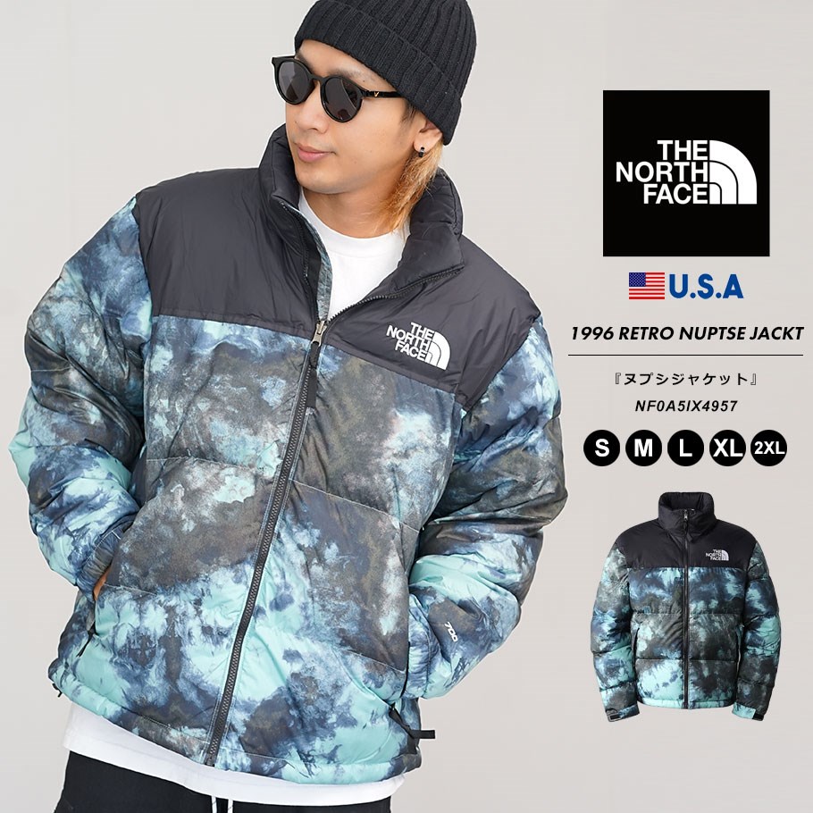 THE NORTH FACE ノースフェイス ヌプシ ダウンジャケット USAモデル 700FP メンズ アウター アウトドア ブランド Printed 1996 Retro Nuptse Jacket Wasabi Ice Dye nfjt039