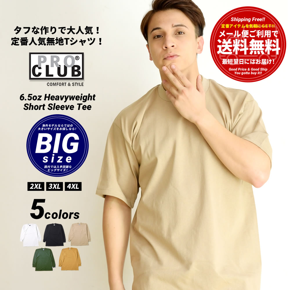 (BIGサイズ)プロクラブ Tシャツ メンズ 半袖 ヘビーウェイト 無地 シンプル ブランド 大きいサイズ USAモデル PRO CLUB #101 2XL～4XL pbtt006