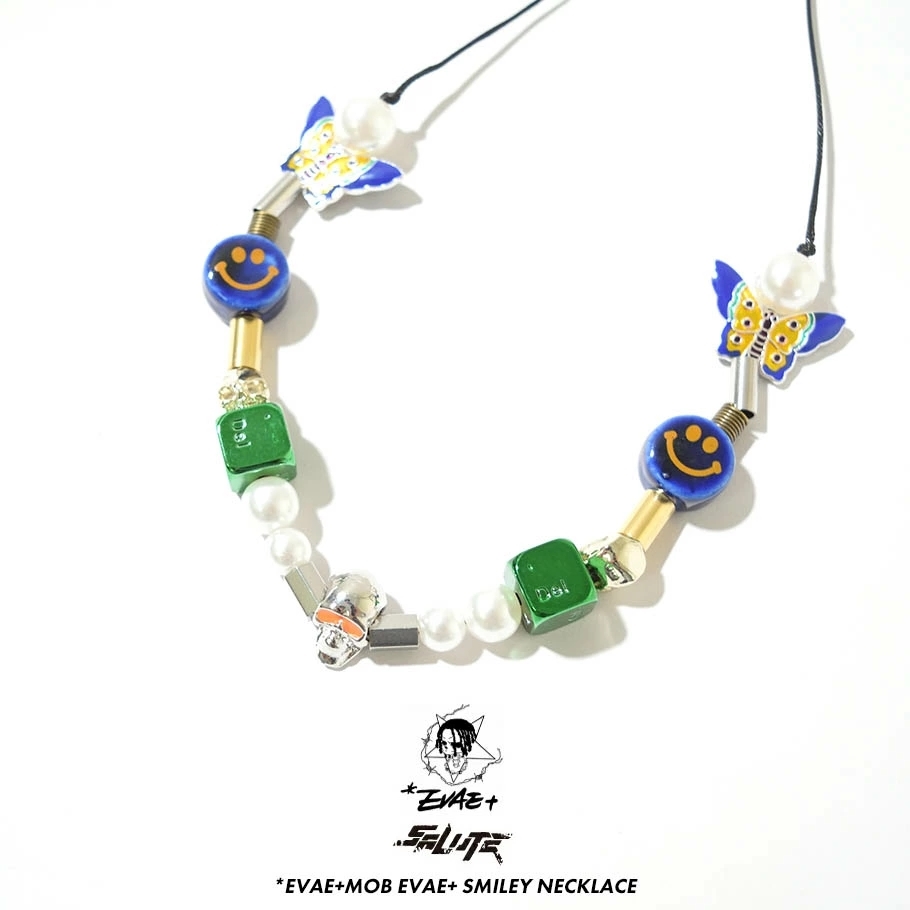 SALUTE ×EVAE+MOB サルーテ×エバーモブ スマイリー ネックレス メンズ レディース EVAE Smiley Pearl Necklace 秋冬 新作 suat001