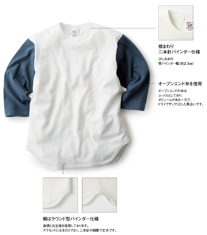 【TRUSS】オープンエンド 3/4スリーブ ベースボールTシャツ [OE1230]