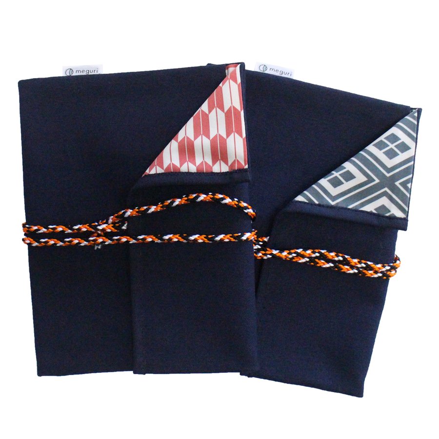 オリジナルブランド [meguri] 帆前掛け生地使用　御朱印帳（矢絣・赤、三重襷・紺）（収納時：約幅160mm×縦210mm) クロネコゆうパケット可