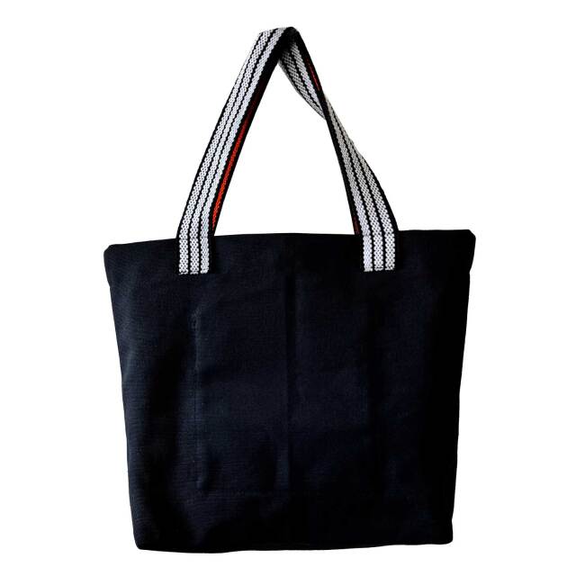 UPCYCLE豊橋帆前掛け生地使用 トートバッグ ポケット付き マグネットボタン紐表：白