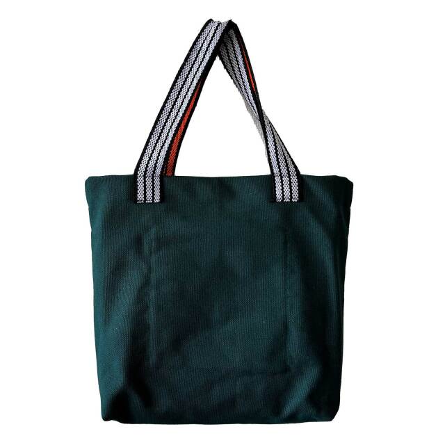 UPCYCLE豊橋帆前掛け生地使用 トートバッグ ポケット付き マグネットボタン紐表：白