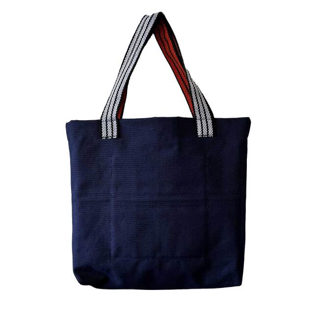 UPCYCLE豊橋帆前掛け生地使用 トートバッグ ポケット付き マグネットボタン紐表：白