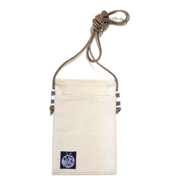 【UPCYCLE】帆前掛け生地 スマホショルダー 商品サイズ: 12.5×18.5cm/生成り