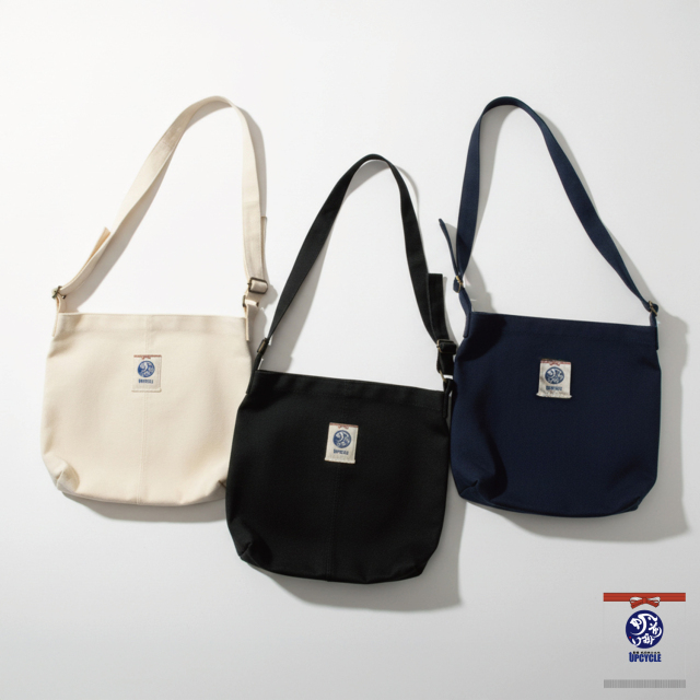 UPCYCLE豊橋帆前掛け生地使用 斜めがけショルダーバッグ マグネットボタン