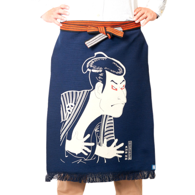 日本製】和柄プリント 帆前掛け 浮世絵「写楽・江戸兵衛」 ロング